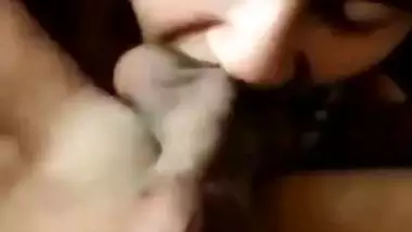 Small boobs girlfriend gives blowjob and sucks balls