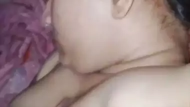Sleeping wife nude boob press by Bengali husband